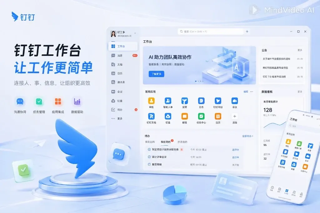 钉钉多端登录手机电脑消息漫游工作台实景界面